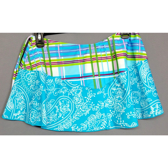 Agua Doce Cover Swim Beachwear Skirt Womens Medium Plaid Floral Blue Pocket New - Picture 1 of 9